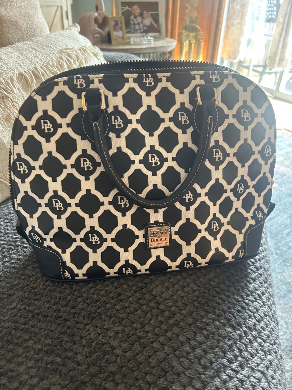 Dooney & Bourke Black & White Geometric Dome Satchel